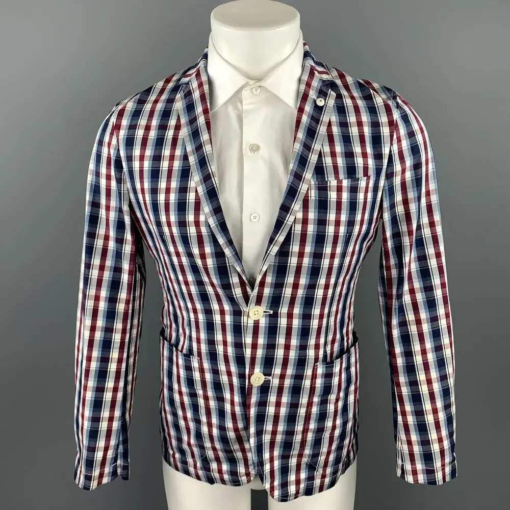 GREEN LABEL RELAXING Size XS Navy & Red Plaid Cotton Sport Coat